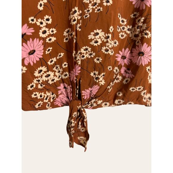 Madewell Hillside Daisies Brown Floral Tie Front V-Neck Short Sleeve Top Size M - Picture 5 of 7